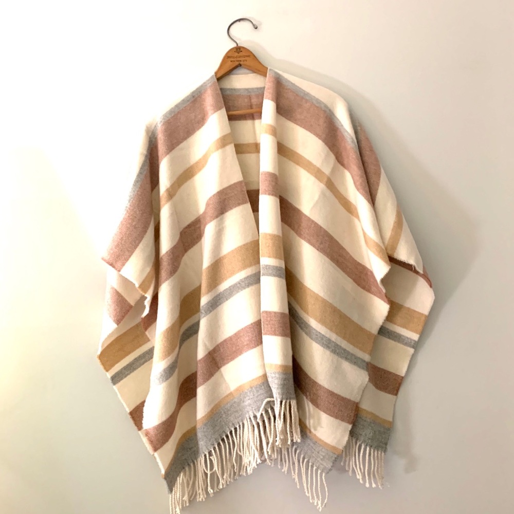 Super soft and cozy striped blanket shawl.